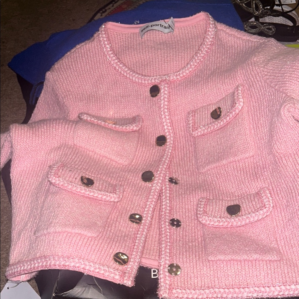Self-Portrait Pink Cardigan Sweater